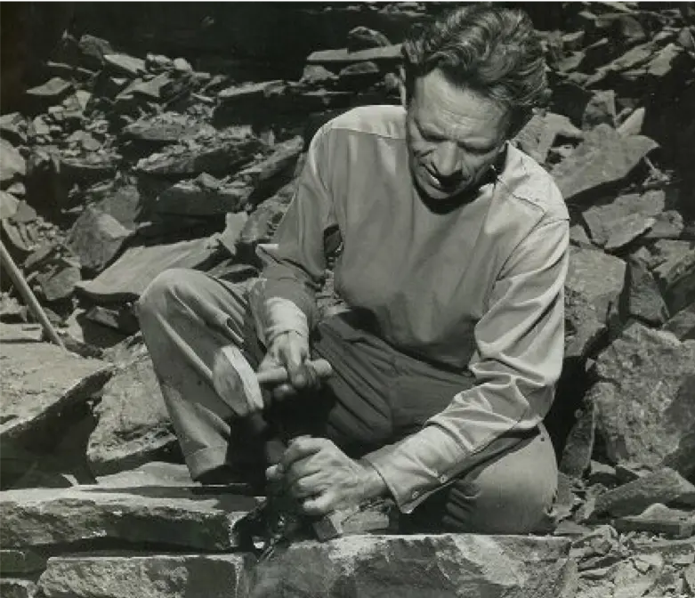 Harvey Fite fitting stone by hand