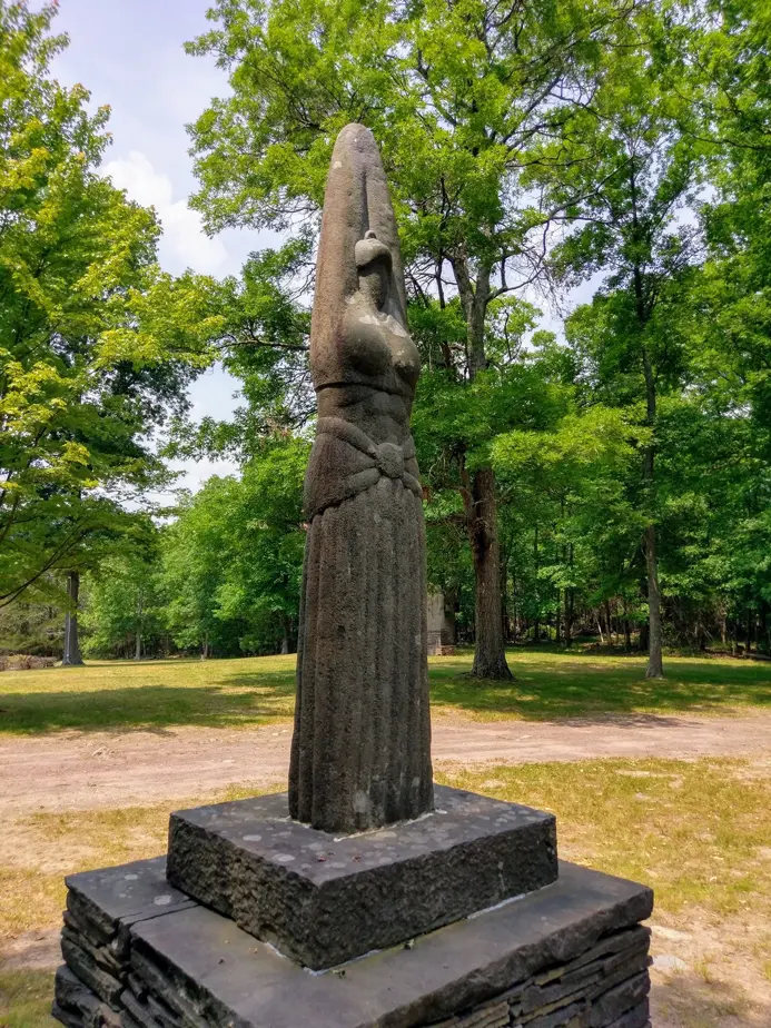 Harvey Fite’s tall bluestone sculpture Flame